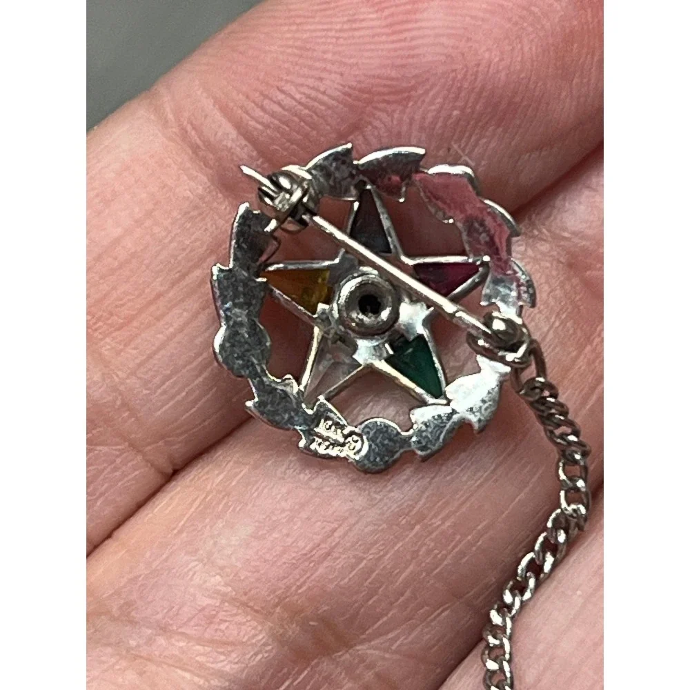 Order of the Eastern Star OES 10K White Gold Pin Brooch Gavel Guard Chain 2.2g‎